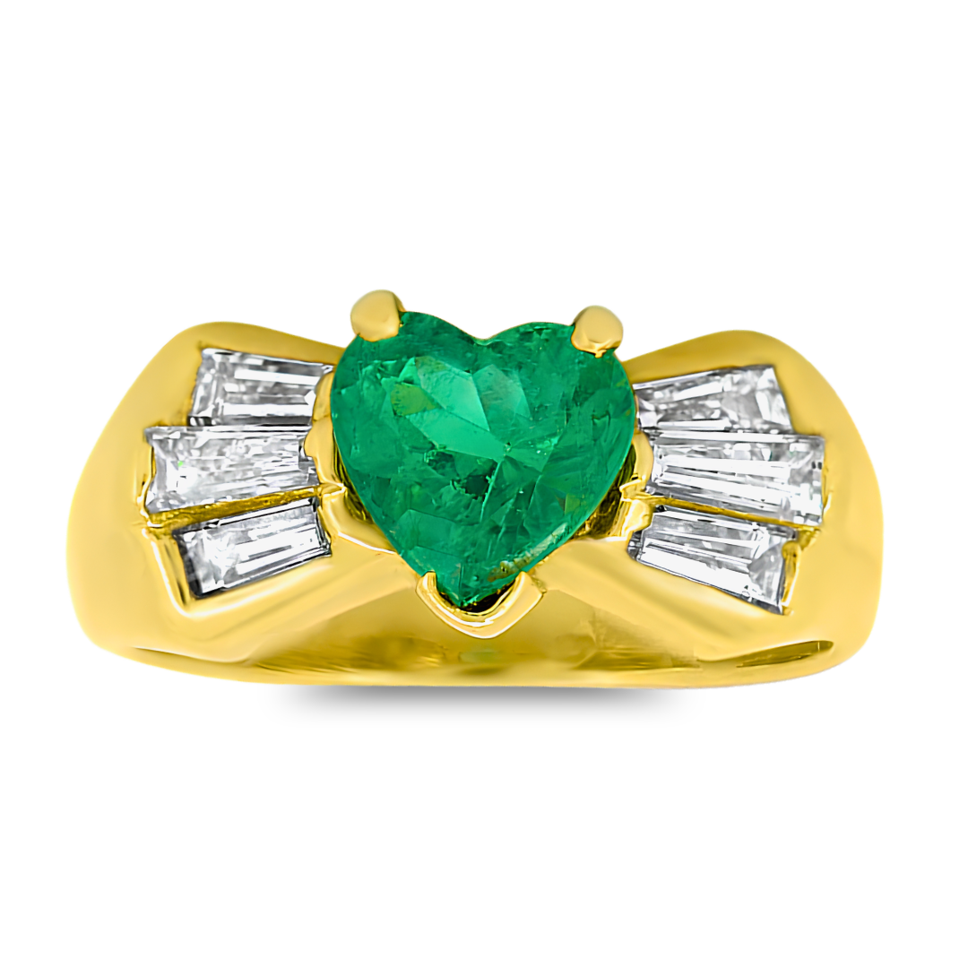 1.92ct Natural Emerald & Diamond Ring in 18k Yellow Gold