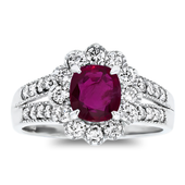1.71ct Natural Ruby and Diamond Cluster Ring in 18k White Gold