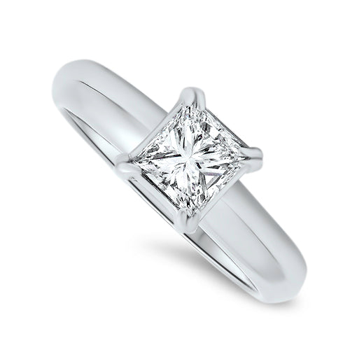 0.71ct Diamond Princess Cut Ring Handmade in 18ct White Gold D VVS1