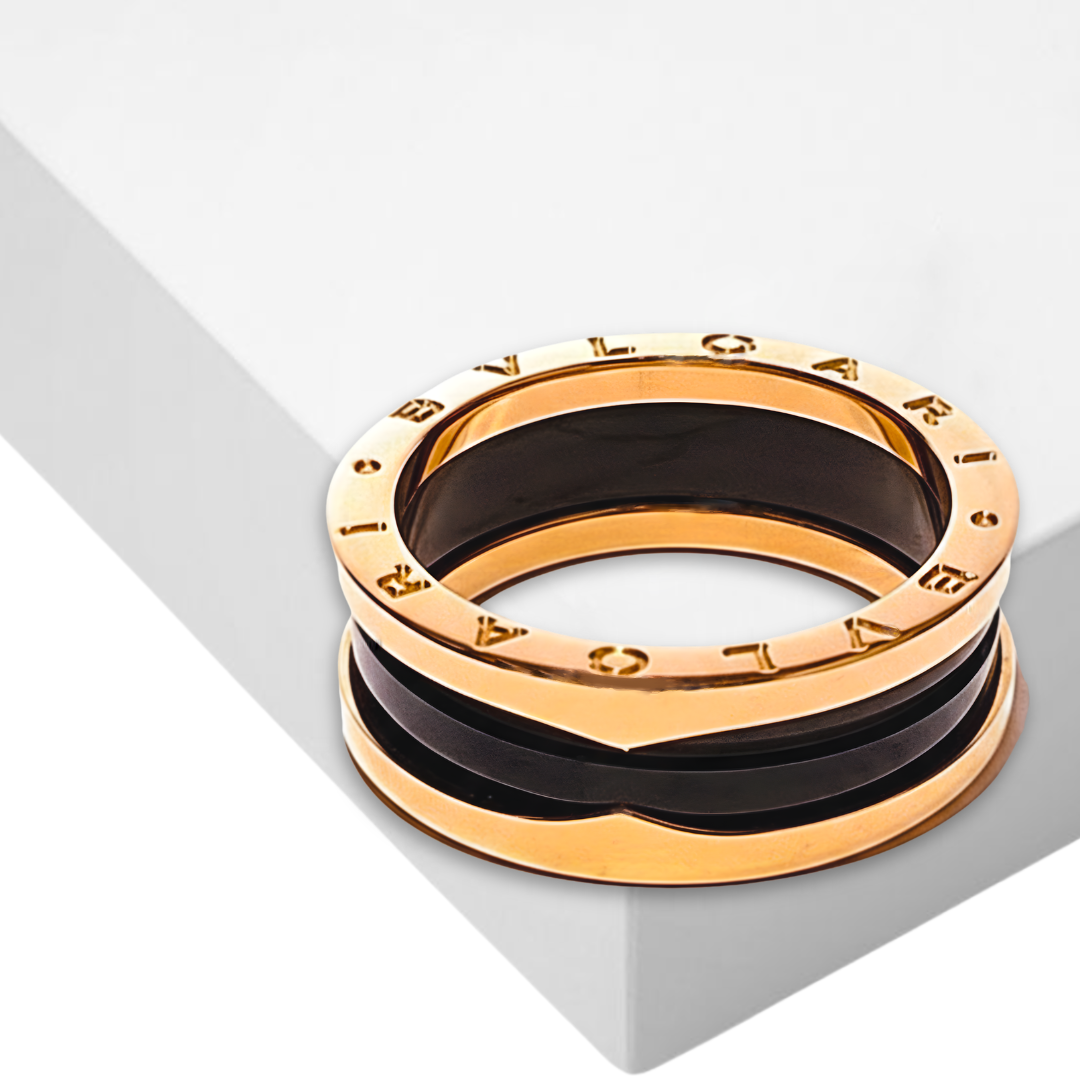 18ct Rose Gold & Black Ceramic B.zero1 BVLGARI Men's Ring – London