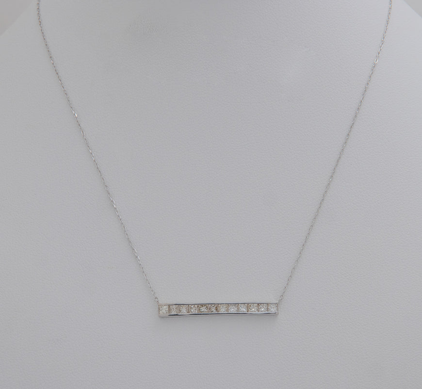 18ct White Gold Diamond Princess Cut Necklace