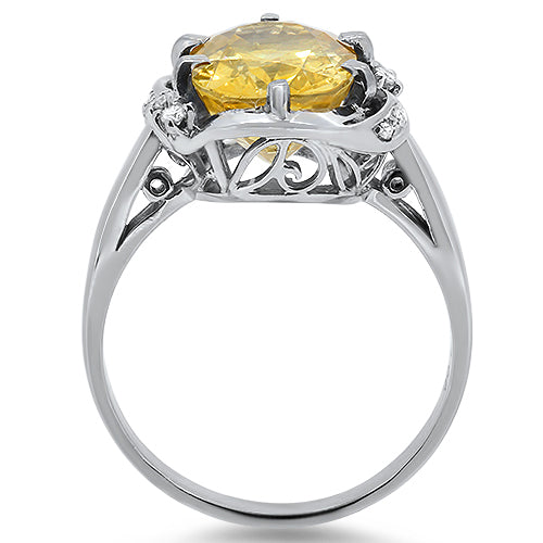 Natural Yellow Sapphire & Diamond Handmade Ring in Platinum top view