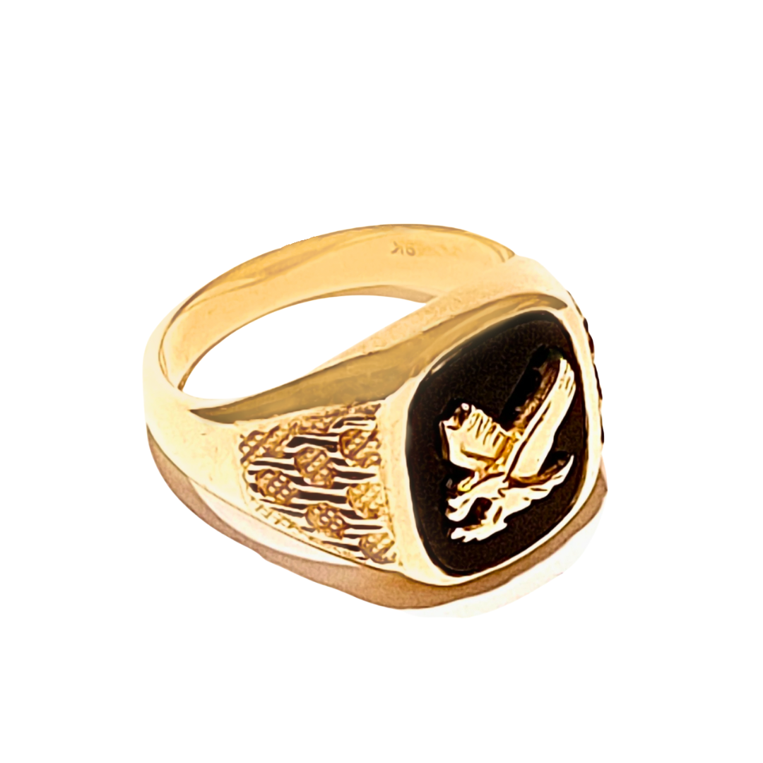 yellow gold onyx eagle signet men's ring