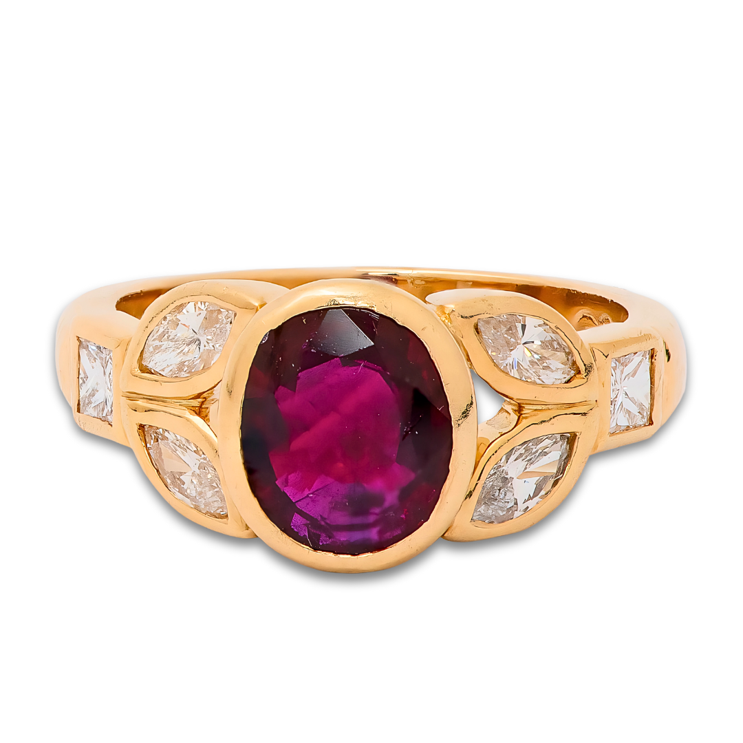Natural Ruby and Diamond Handmade Cluster Ring in Yellow Gold