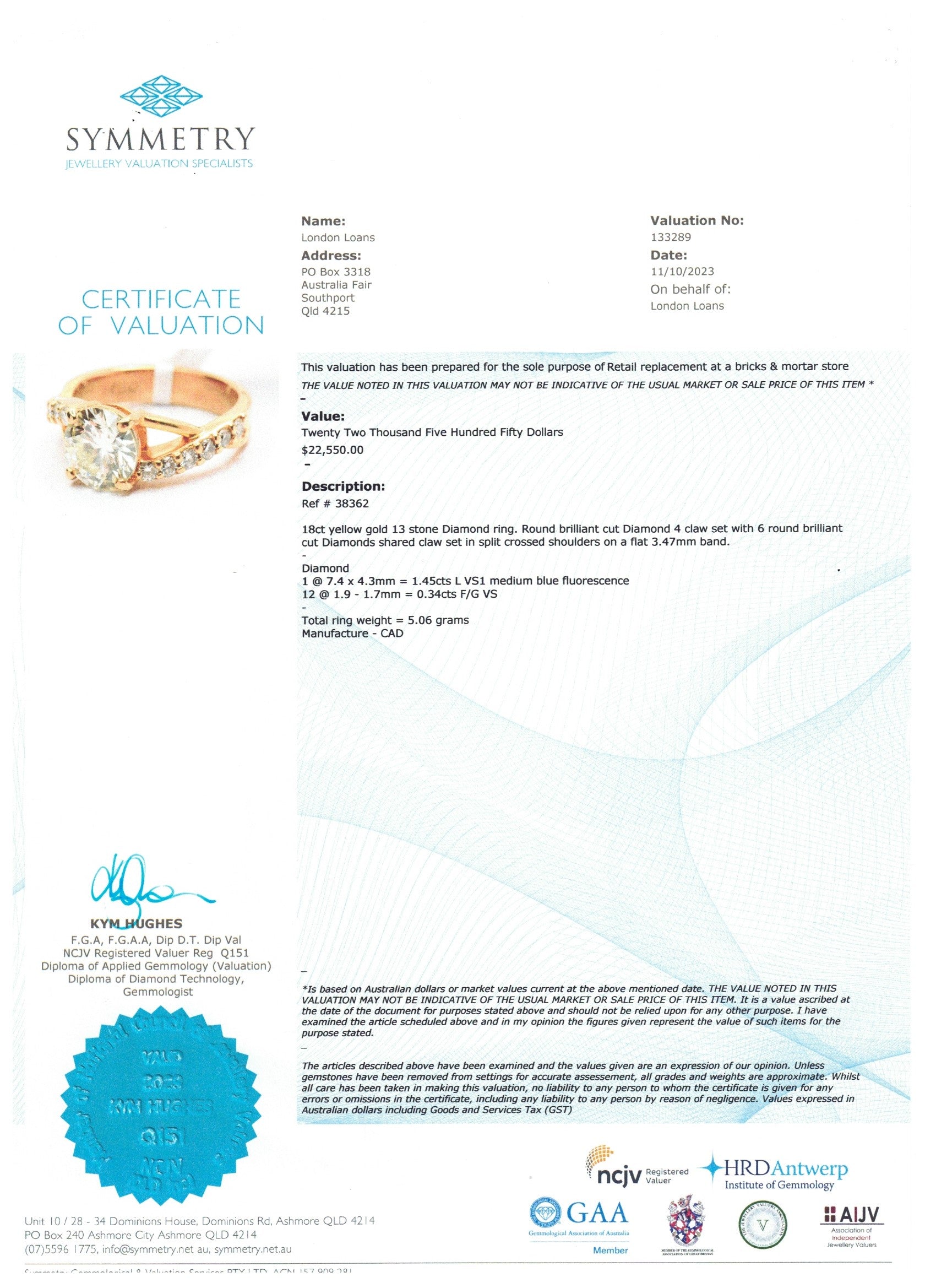 1.79ct Diamond Ring set in 18k Yellow Gold