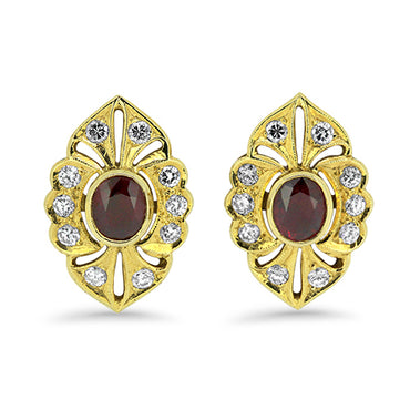 natural ruby and diamond earrings in yellow gold | LONDON LOANS