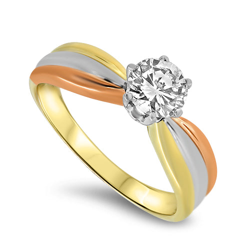 1.05ct Diamond Solitaire Set into a Three Toned 18k Gold Ring