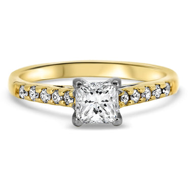 0.52ct Princess Cut Diamond Engagement Ring set in 18k Yellow Gold