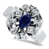 1.18ct Ceylon Sapphire & Diamond Cluster Handmade Ring in 18ct White Gold