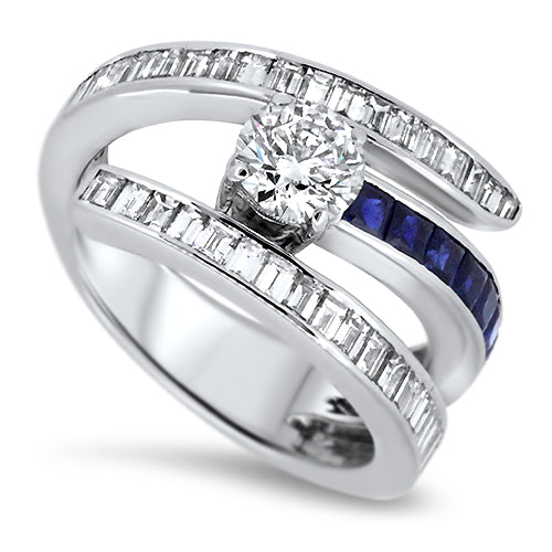 2.93ct Diamond and Sapphire Dress Ring in 18ct White Gold