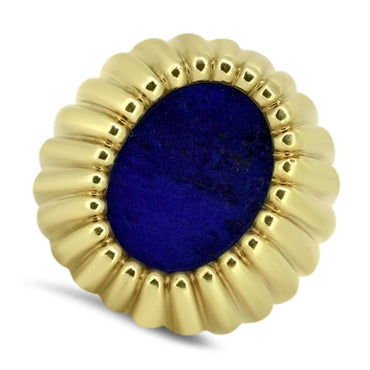 Men's Lapis Lazuli Patterned Ring in 18ct Yellow Gold