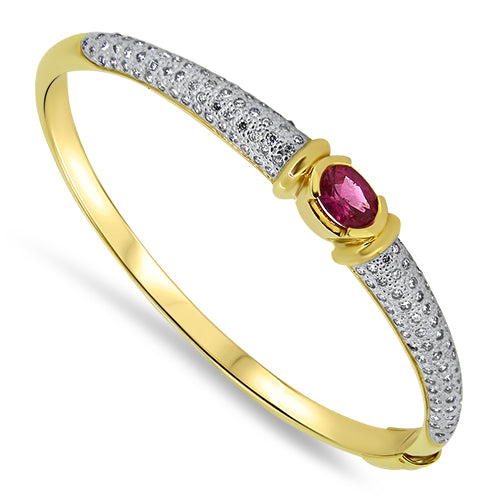 3.15ct Natural Pink Sapphire & Diamond Bangle in 18ct Yellow Gold