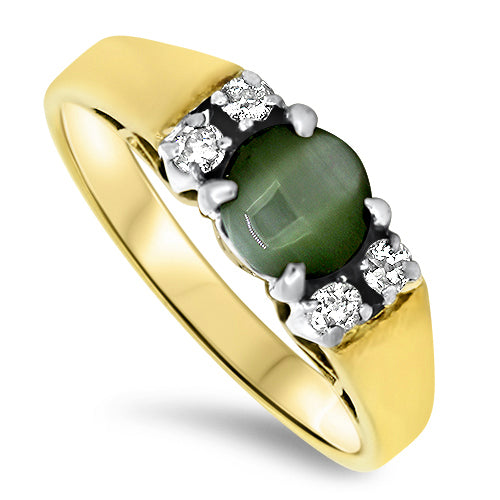 Chrysoberyl & Diamond Handmade Ring in 18ct Yellow Gold | London Loans