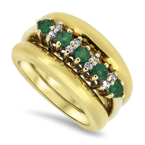 0.76ct Natural Emerald & Diamond Handmade Ring in Yellow Gold