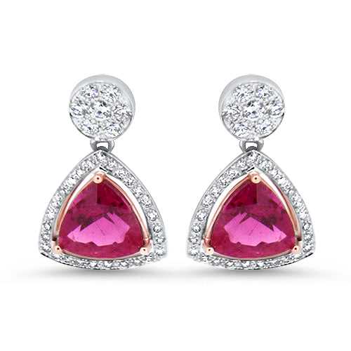 7.13ct Tourmaline & Diamond Drop Handmade Earrings in 18ct Rose and White Gold