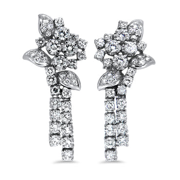 Diamond Cluster Drop Earrings in 14ct White Gold