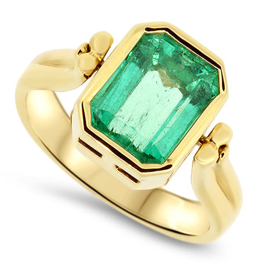 3.55ct Natural Emerald Handmade Ring in 18ct Yellow Gold