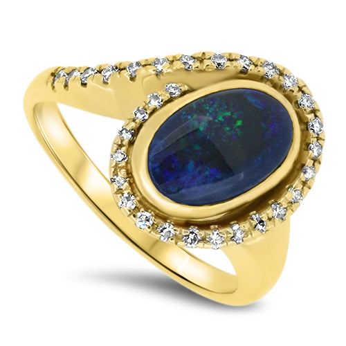 2.40ct Black Lightning Ridge Solid Opal and Diamond Handmade Ring