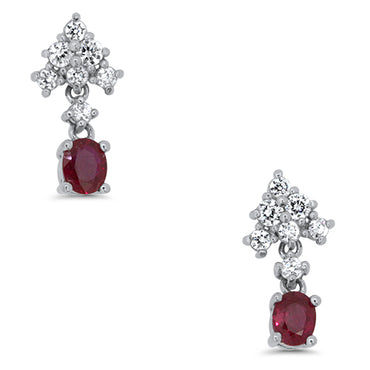Natural Ruby and Cubic Zirconia Earrings