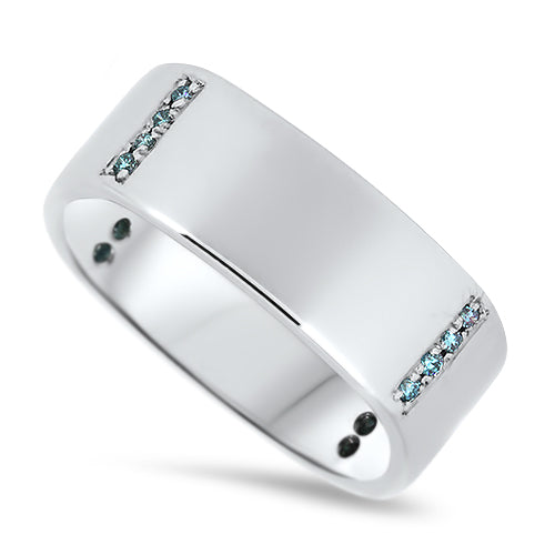 Men's Blue Diamond Handmade Ring in 18ct White Gold