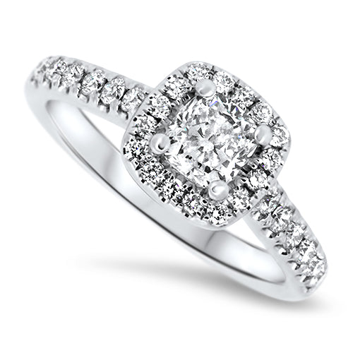 Diamond Engagement Ring in a Halo Setting in 14ct White Gold