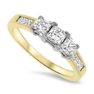 0.82ct Diamond Trilogy Style Ring with Princess Cut Diamonds in 18k Yellow Gold
