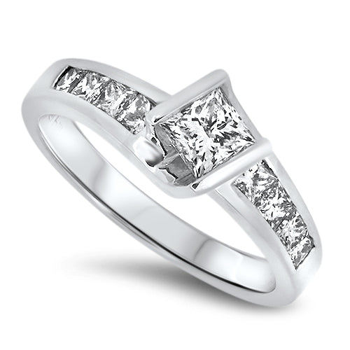 1.00ct Diamond Engagement Style Ring with Princess Cut Diamonds in 18ct White Gold