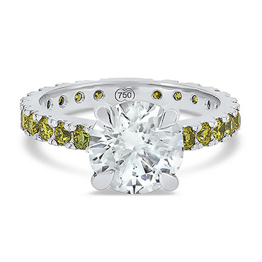 Diamond & Yellow Diamond Engagement Handmade Ring in 18ct White Gold | London Loans