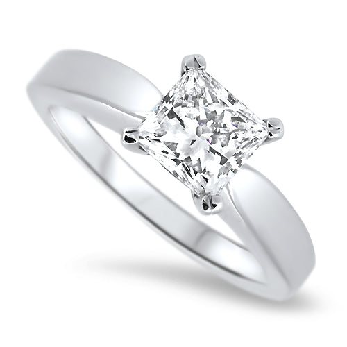 1.00ct Princess Cut Diamond Solitaire Ring Set in 18k White Gold