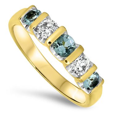 Aquamarine & Diamond Ring in 18ct Yellow Gold