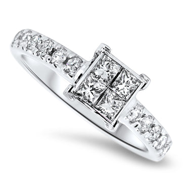 0.88ct Diamond Engagement Style Cluster Ring in 18ct White Gold | London Loans