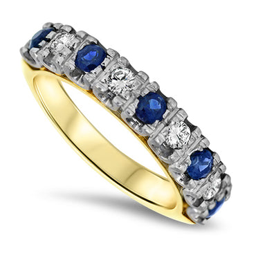 Natural Sapphire and Diamond Handmade Ring in 18ct Yellow Gold