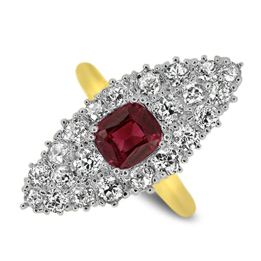 2.25ct Created Ruby & Diamond Handmade Antique Style Cluster Ring