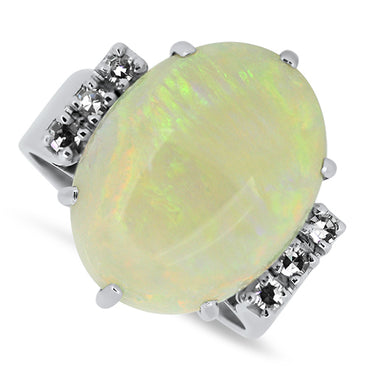 10.18ct Solid Opal & Diamond Handmade Cluster Ring in 18ct White Gold