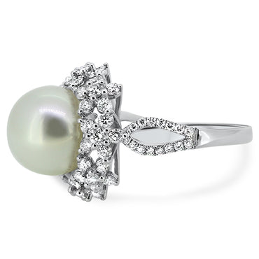 1.58ct South Sea Pearl and Diamond Dress Ring in 18k White Gold | London Loans