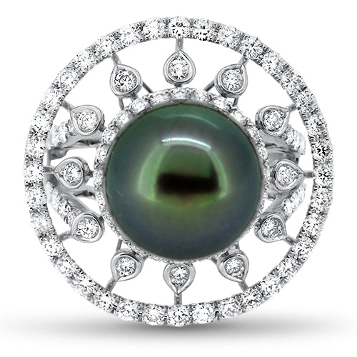 1.80ct Tahitian South Sea Pearl and Diamond Dress Ring in 18k White Gold | London Loans