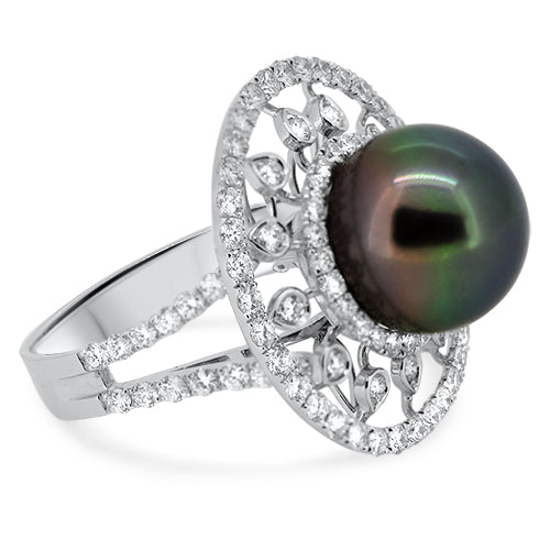 1.80ct Tahitian South Sea Pearl and Diamond Dress Ring in 18k White Gold | London Loans