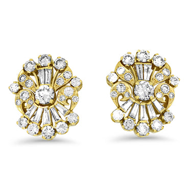 3.33ct Diamond Cluster Earrings in 18k Yellow Gold
