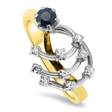 Diamond & Sapphire Handmade Ring in 18ct White & Yellow Gold