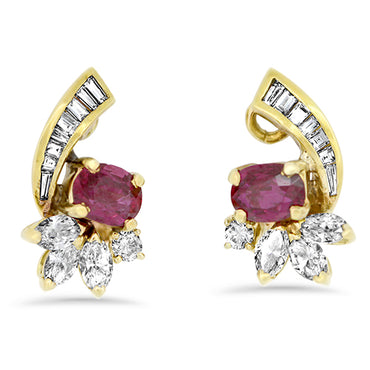 2.99ct Natural Ruby and Diamond Earrings in 18k Yellow Gold | London Loans