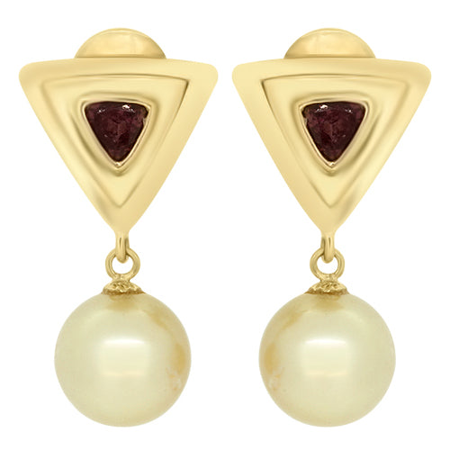 South Sea Pearl and Tourmaline Drop Earrings in 18ct Gold